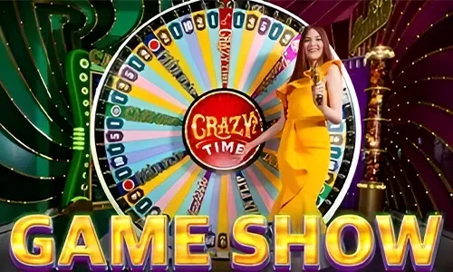 Live Game Show with a presenter and a wheel of fortune, promoting playtime app.